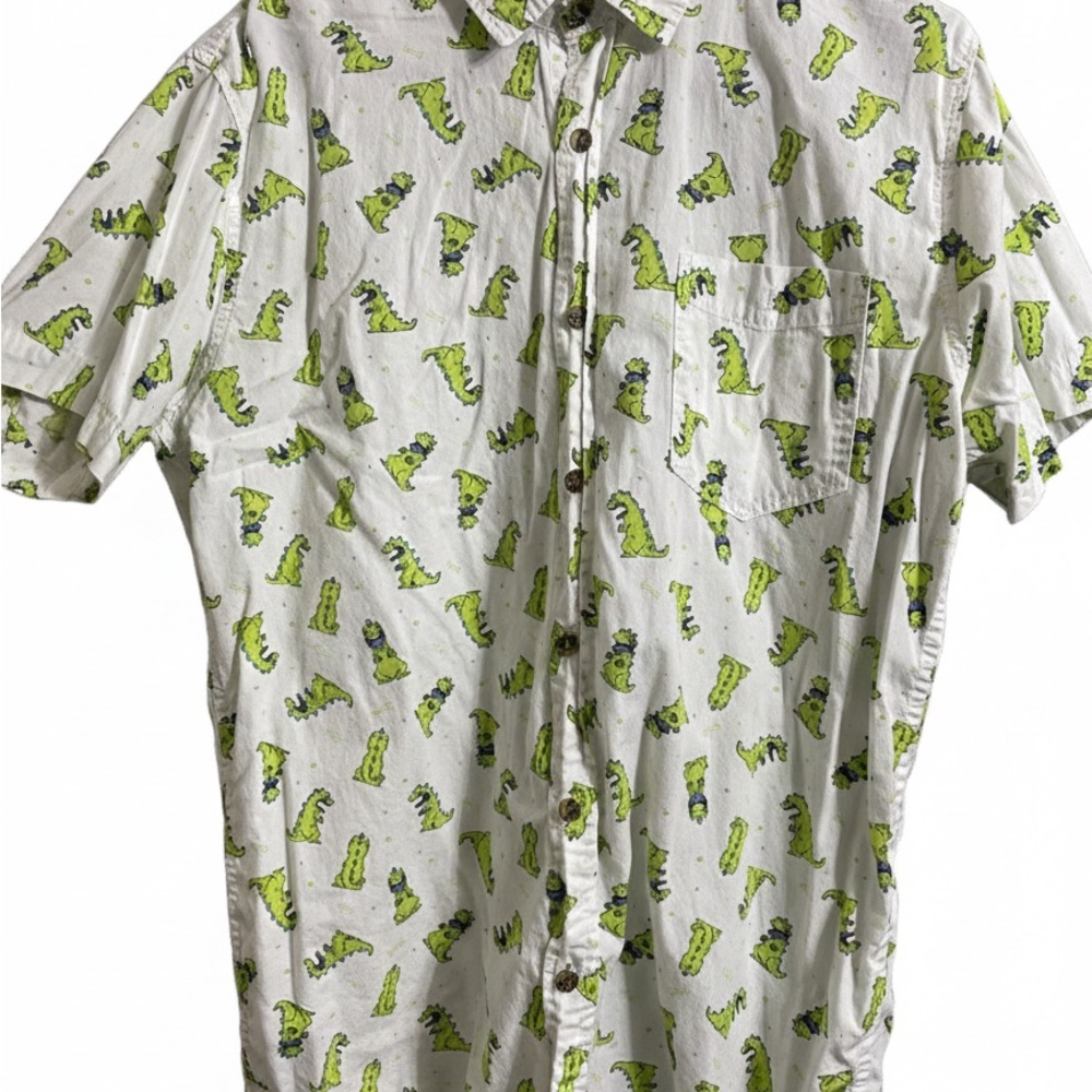 Men's Dinosaur Print Shirt - White and Green